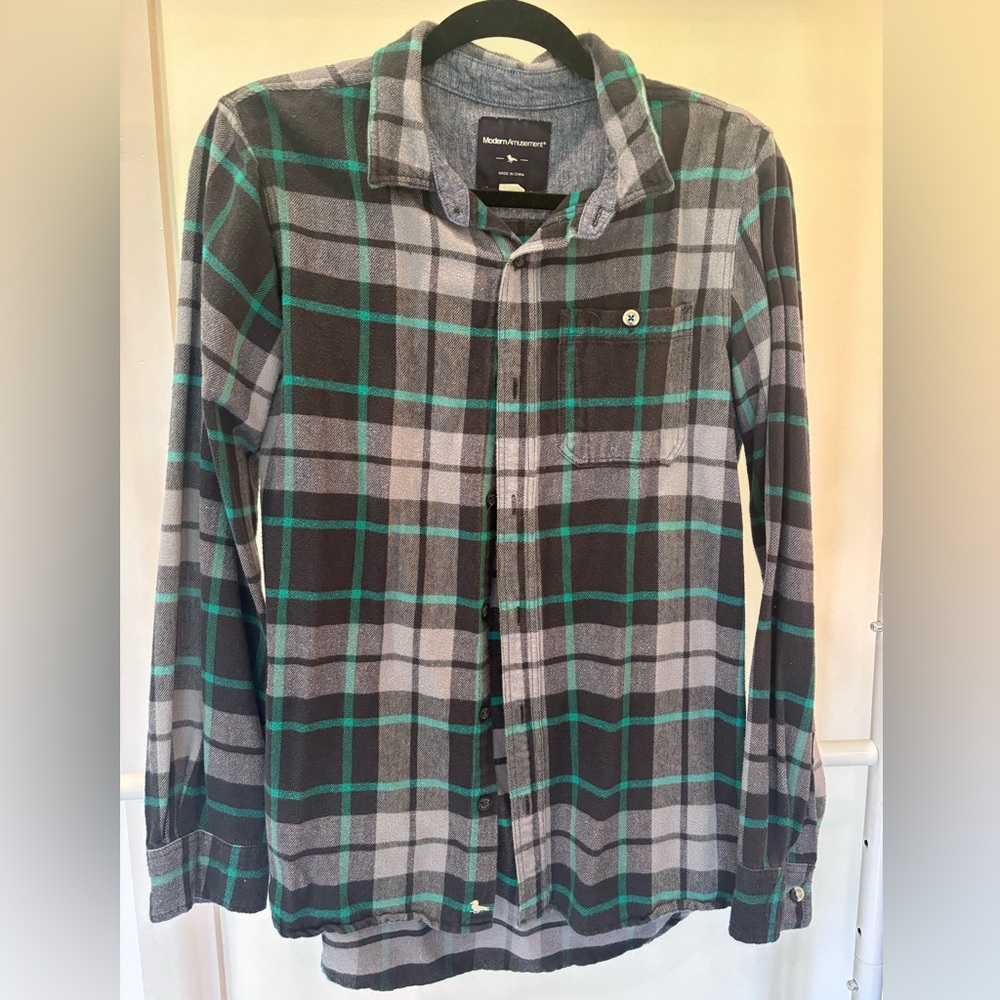 Modern Amusement Gray and Teal Shirt
